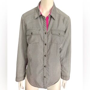 Kut from the Kloth Black and White Gingham Shirt with Pink Trim